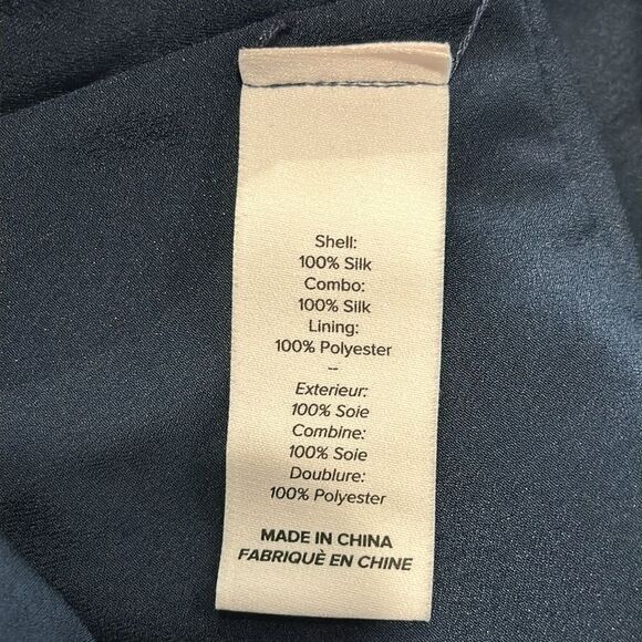 NWT Cinq A Sept Daria Split Neck Silk Blouse Navy Blue Small - Picture 11 of 12